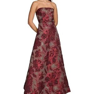 NWT Donna Karan Strapless Red Organza Formal Gown